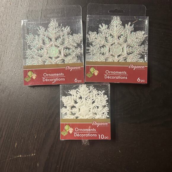 Set of 22 Elegance Clear White Sparkle Glitter Snowflake Christmas Ornaments - Picture 1 of 6